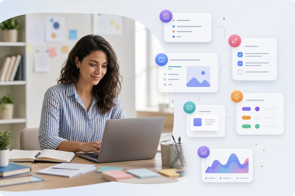 Educator preparing lessons and learning materials with AI tools