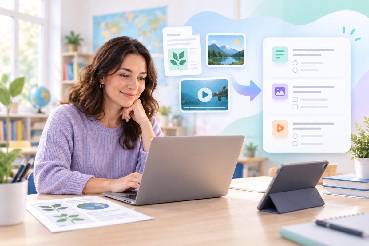 Docente que convierte materiales PDF, imágenes y vídeos en un borrador de Google Forms