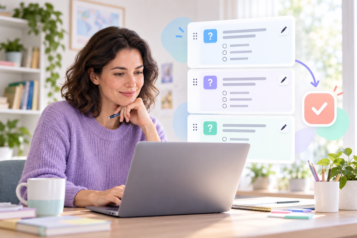 Docente que revisa y edita preguntas antes de crear el formulario de Google